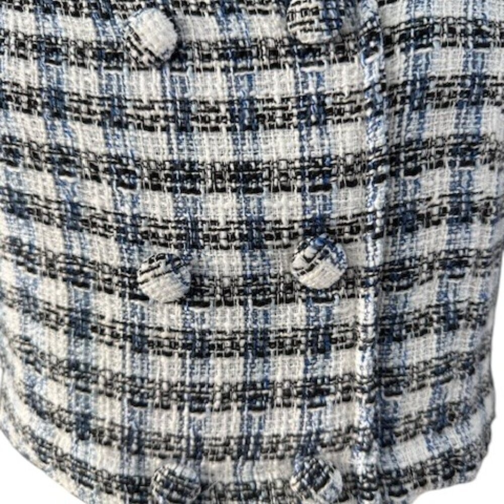 ZARA Women's Textured Off Shoulder Tweed Cropped Plaid Top Blue White Large NWT - Picture 7 of 13
